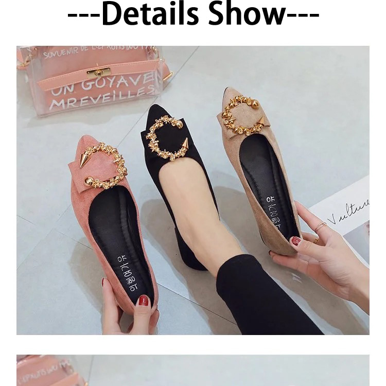 Spring and Summer New Women's Shoes Flat-bottomed Pointed Toe Korean Casual Single Shoes Round Buckle Women's Foot Lazy Shoes Working Shoes