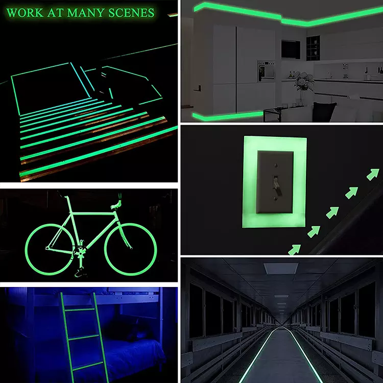 2Pcs Glow in The Dark Tape, 3m Length x 1.5cm Width, Removable Photoluminescent Luminous Tape Sticker, Wall Stairs Steps Glow in Dark Safety Duct Fluorescent Tape for Home, Office