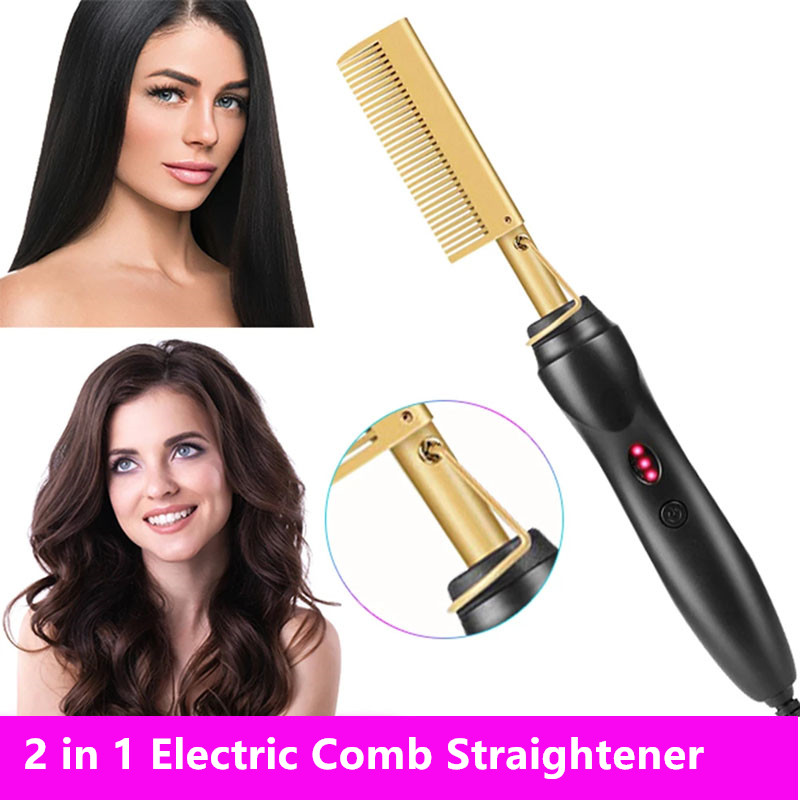 Multifunction Hair Straightener Flat Irons Wet Dry Use Brush Comb Hot Heating Curling Iron Hair