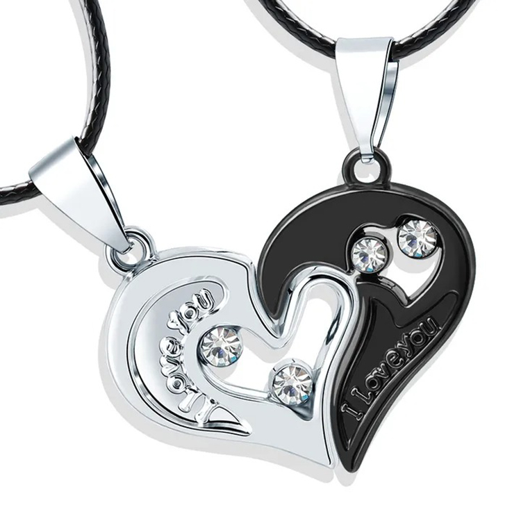 2Pcs/Set Couple Heart Shape I Love You Pendant Necklace Lovers Couples Jewelry Valentine gifts