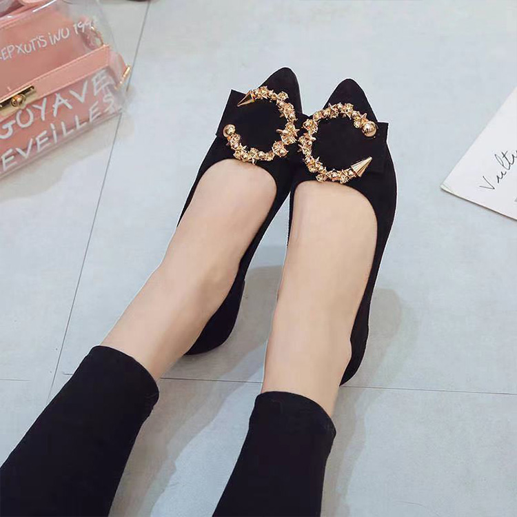 Spring and Summer New Women's Shoes Flat-bottomed Pointed Toe Korean Casual Single Shoes Round Buckle Women's Foot Lazy Shoes Working Shoes