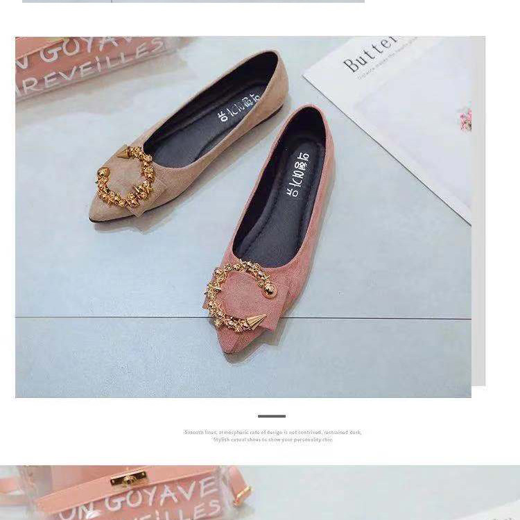 Spring and Summer New Women's Shoes Flat-bottomed Pointed Toe Korean Casual Single Shoes Round Buckle Women's Foot Lazy Shoes Working Shoes