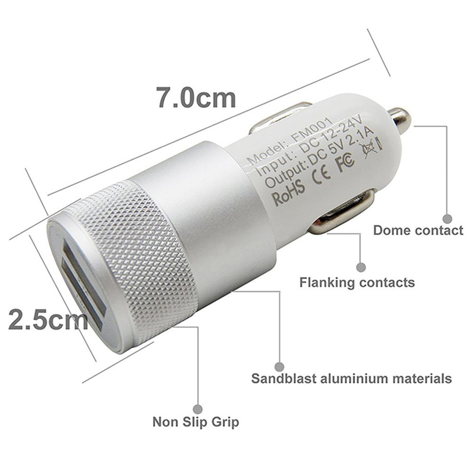 Small Steel Gun 2A Dual USB Car Charger Aluminum Metal Dual-Port Car Charger For Xiaomi Samsung Iphone Huawei