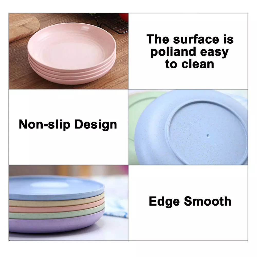 4 Pcs Wheat Straw Dinner Plates, Lightweight Unbreakable Salad Cake Noodle Fruit Dishes for Baby Kids, Toddler, Senior, Dishwasher and Microwave Safe