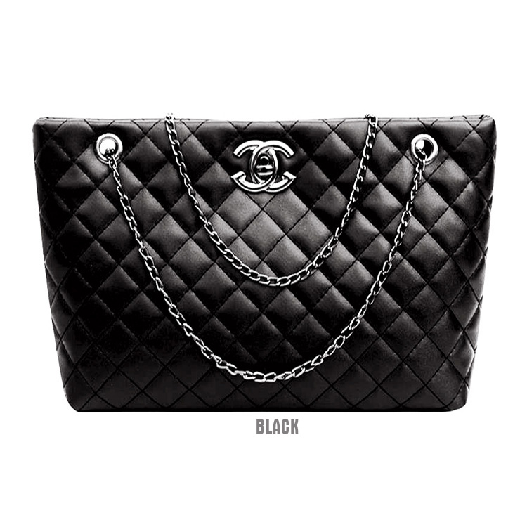 CHG-Ladies bags Tote bags Metal chain women's bags Lady single shoulder bags &amp; Zipper handbag (large zipper bag) (Black / Silver)