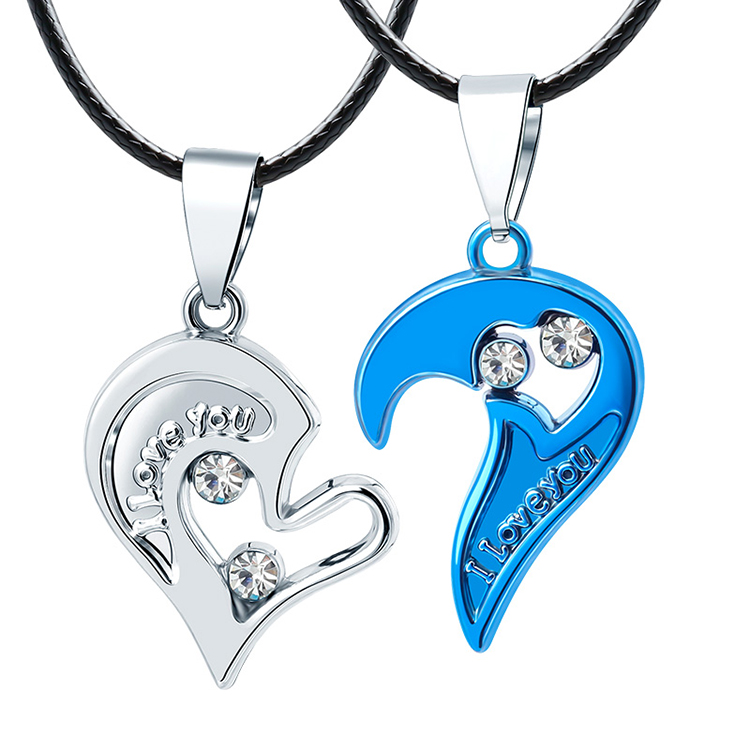 2Pcs/Set Couple Heart Shape I Love You Pendant Necklace Lovers Couples Jewelry Valentine gifts