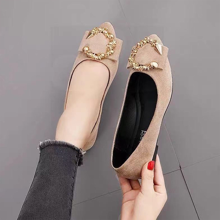 Spring and Summer New Women's Shoes Flat-bottomed Pointed Toe Korean Casual Single Shoes Round Buckle Women's Foot Lazy Shoes Working Shoes