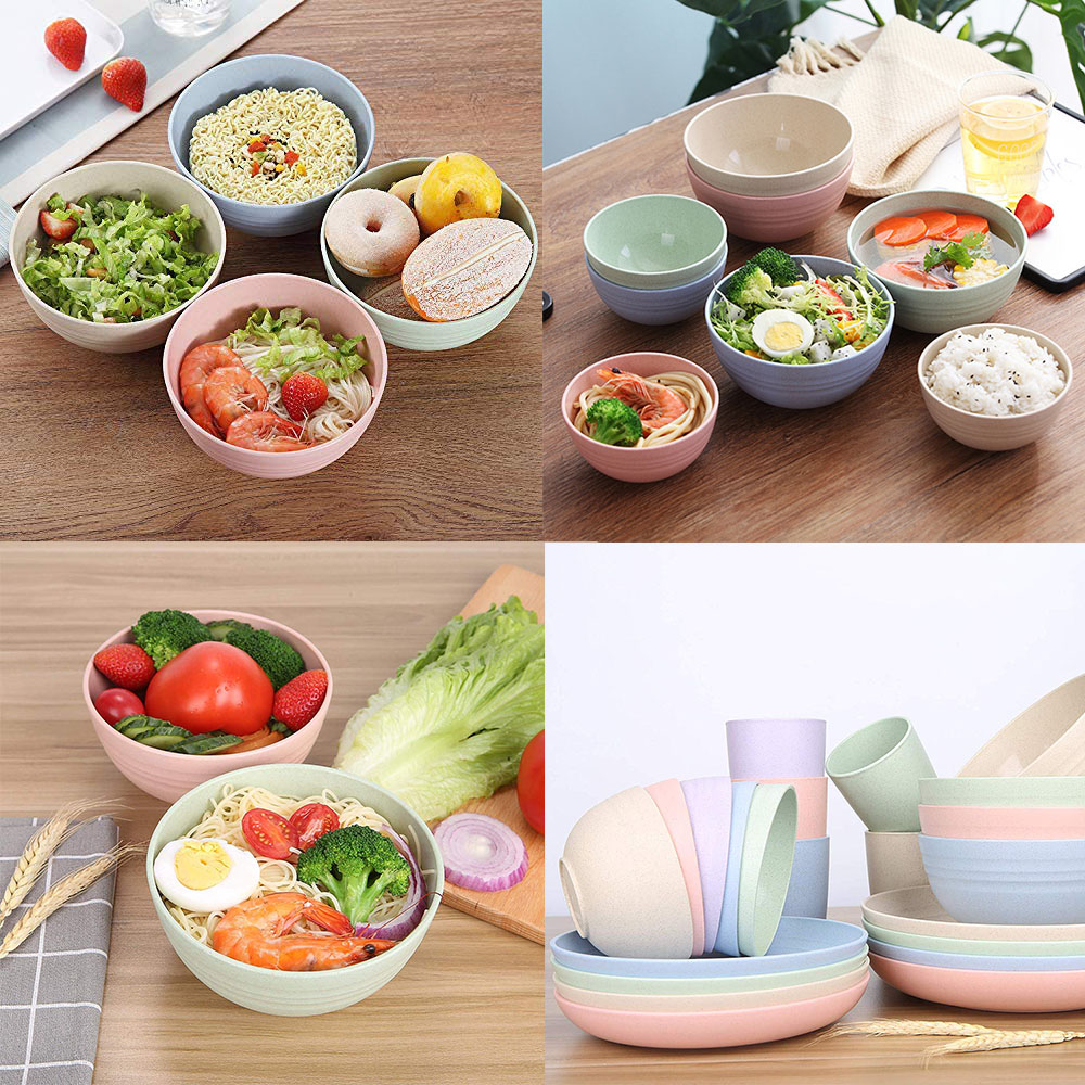 4 Pcs Wheat Straw Bowls, Lightweight Unbreakable Salad Soup Noodle Rice Tableware Container for Kids Children Toddler Adult and Seniors, Dishwasher and Microwave Safe