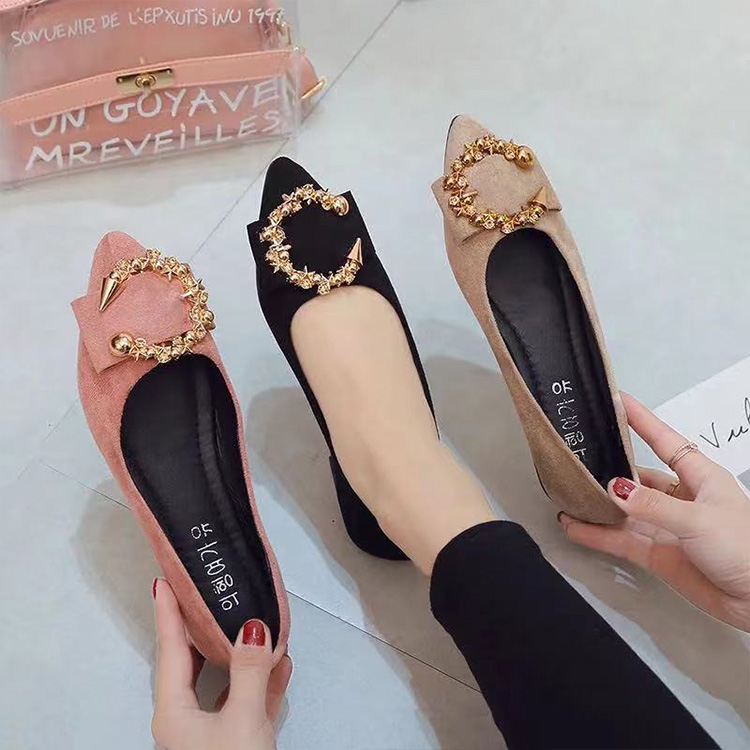 Spring and Summer New Women's Shoes Flat-bottomed Pointed Toe Korean Casual Single Shoes Round Buckle Women's Foot Lazy Shoes Working Shoes