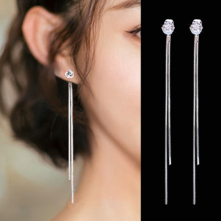 2021 Women Elegant Earrings Long Crystal Tassel Dangle Earrings for Women Wedding Drop Earing Hot Jewelry 