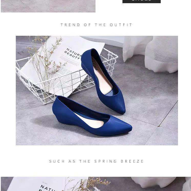 Pointed Single Shoes Wedge Heel Ladies Shoes Casual Work Peas Shoes Wear-resistant Women's Shoes