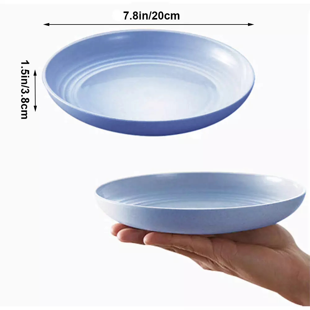 4 Pcs Wheat Straw Dinner Plates, Lightweight Unbreakable Salad Cake Noodle Fruit Dishes for Baby Kids, Toddler, Senior, Dishwasher and Microwave Safe