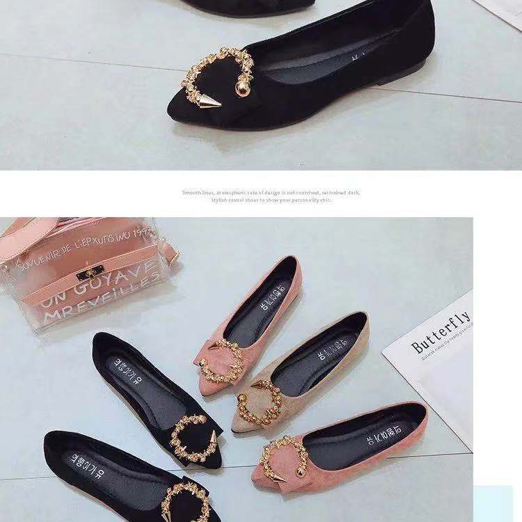 Spring and Summer New Women's Shoes Flat-bottomed Pointed Toe Korean Casual Single Shoes Round Buckle Women's Foot Lazy Shoes Working Shoes