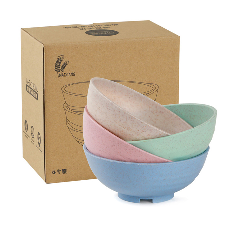 4 Pcs Wheat Straw Bowls, Lightweight Unbreakable Salad Soup Noodle Rice Tableware Container for Kids Children Toddler Adult and Seniors, Dishwasher and Microwave Safe