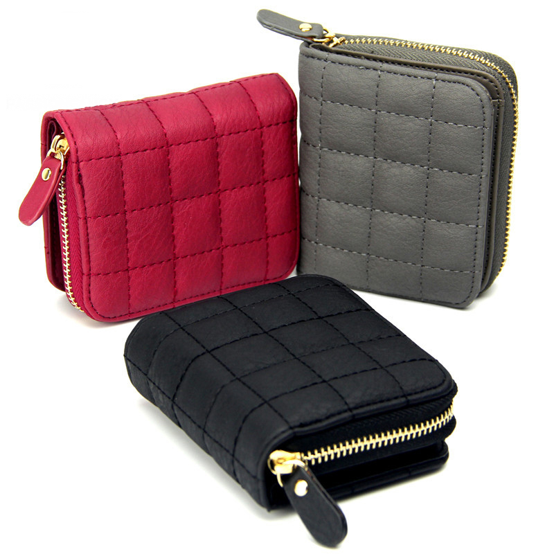 Women Short Wallets PU Leather Female Plaid Purses Card Holder Wallet Fashion Woman Cute Small Zipper Wallet With Coin Purse