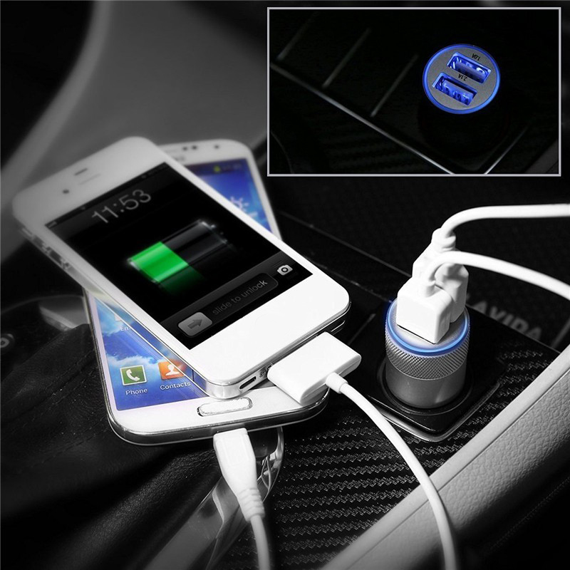 Small Steel Gun 2A Dual USB Car Charger Aluminum Metal Dual-Port Car Charger For Xiaomi Samsung Iphone Huawei