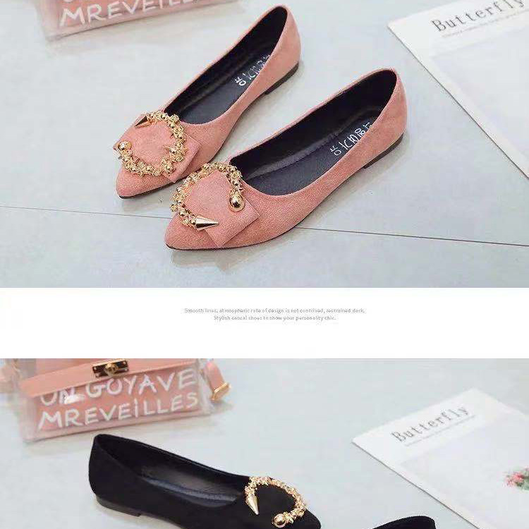 Spring and Summer New Women's Shoes Flat-bottomed Pointed Toe Korean Casual Single Shoes Round Buckle Women's Foot Lazy Shoes Working Shoes