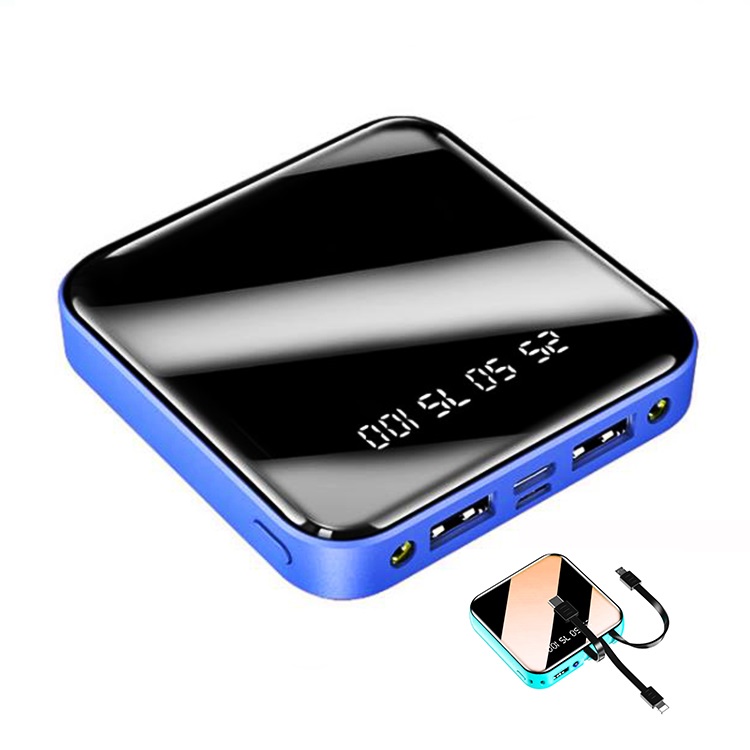 Multi Functional Portable Mobile Power Supply, Power Bank, High Speed Charging ( Square, full mirror screen, Flashlight + Dual USB, Integrated compression type high capacity battery pack) (Red / Blue)