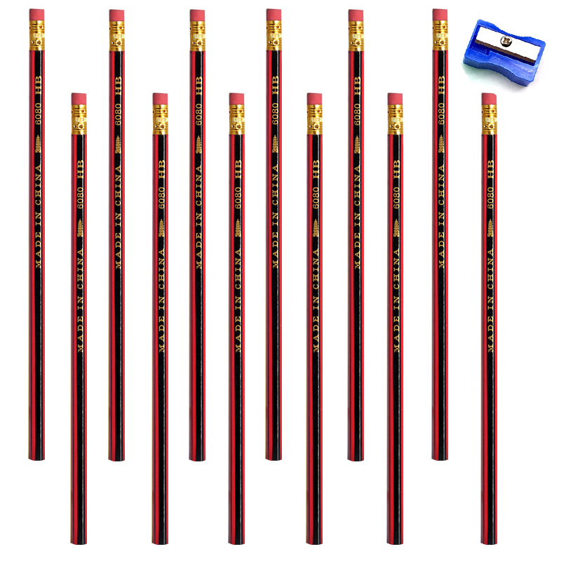 12Pcs Pencil with Eraser Tip, Suitable for Children, Teenagers & Adults, Ideal for Drawing, Writing, Office Desk & General Work Pack of 12 with 1 sharpener