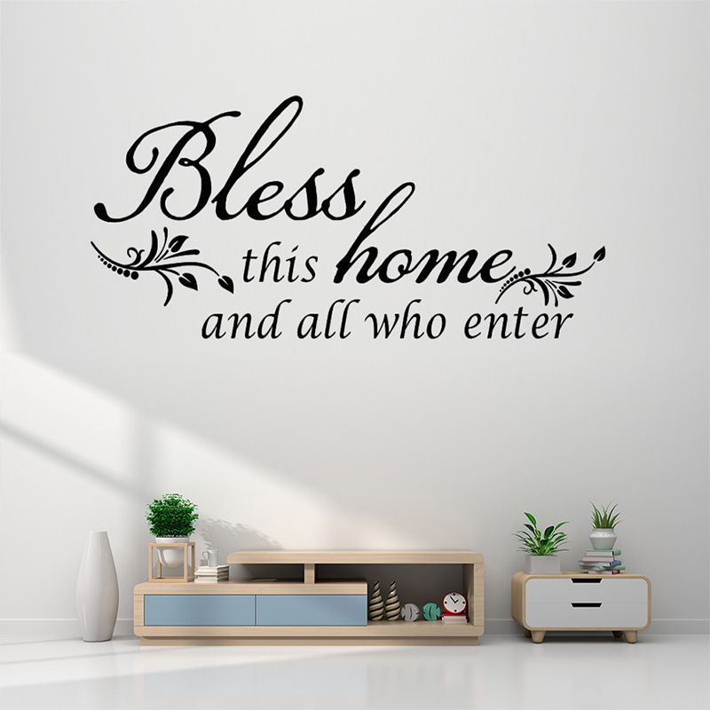Bless This Home and All who Enter - Vinyl Wall Decal Entryway Living Room Décor Art Letters Quotes Stencil