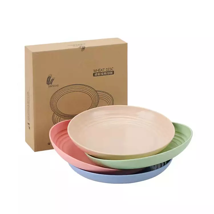4 Pcs Wheat Straw Dinner Plates, Lightweight Unbreakable Salad Cake Noodle Fruit Dishes for Baby Kids, Toddler, Senior, Dishwasher and Microwave Safe