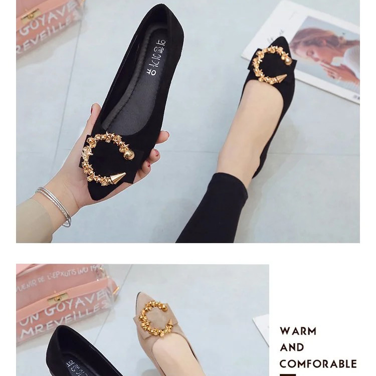 Spring and Summer New Women's Shoes Flat-bottomed Pointed Toe Korean Casual Single Shoes Round Buckle Women's Foot Lazy Shoes Working Shoes