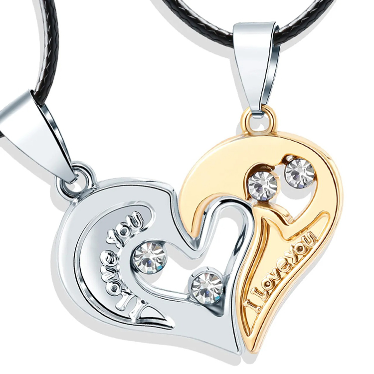 2Pcs/Set Couple Heart Shape I Love You Pendant Necklace Lovers Couples Jewelry Valentine gifts