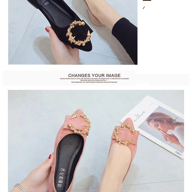 Spring and Summer New Women's Shoes Flat-bottomed Pointed Toe Korean Casual Single Shoes Round Buckle Women's Foot Lazy Shoes Working Shoes