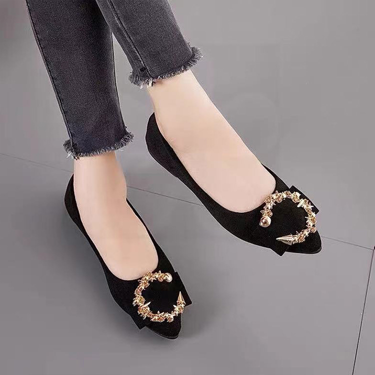 Spring and Summer New Women's Shoes Flat-bottomed Pointed Toe Korean Casual Single Shoes Round Buckle Women's Foot Lazy Shoes Working Shoes