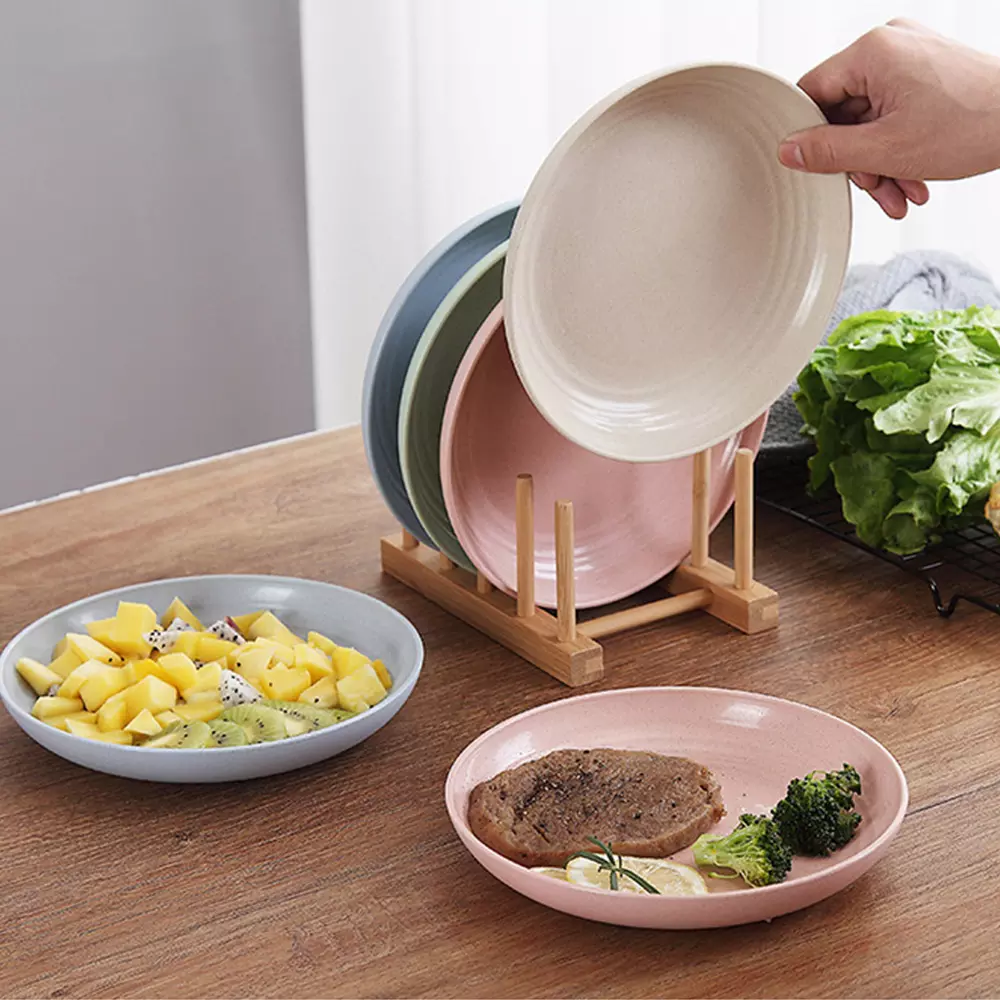 4 Pcs Wheat Straw Dinner Plates, Lightweight Unbreakable Salad Cake Noodle Fruit Dishes for Baby Kids, Toddler, Senior, Dishwasher and Microwave Safe