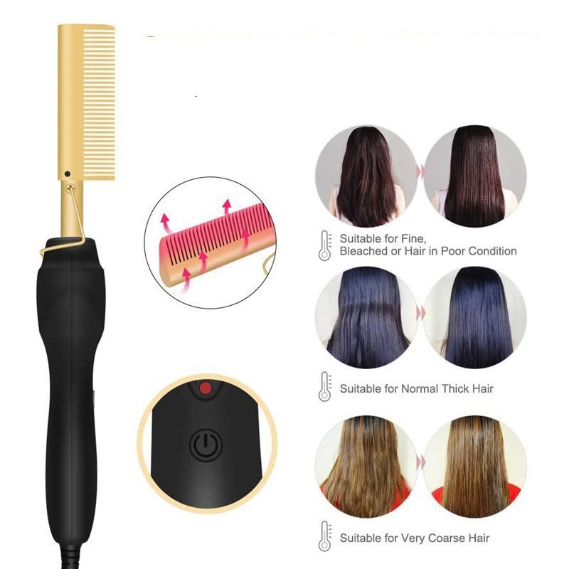 Electric Hot Comb Hair Straightener - Heat Pressing Comb Portable Curling Flat Iron Curlers High Heat Ceramic Press Comb - Professional Electrical Straightening Comb