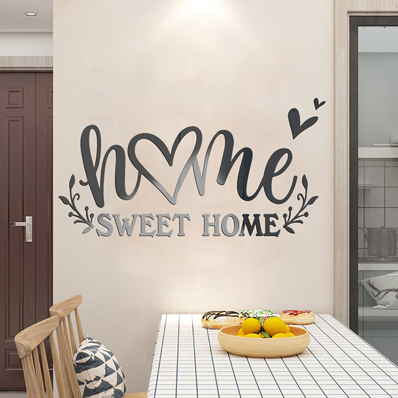 3D Mirror Home Sweet Home Heart Wall Stickers, DIY Mirror Wall Letters Decor 