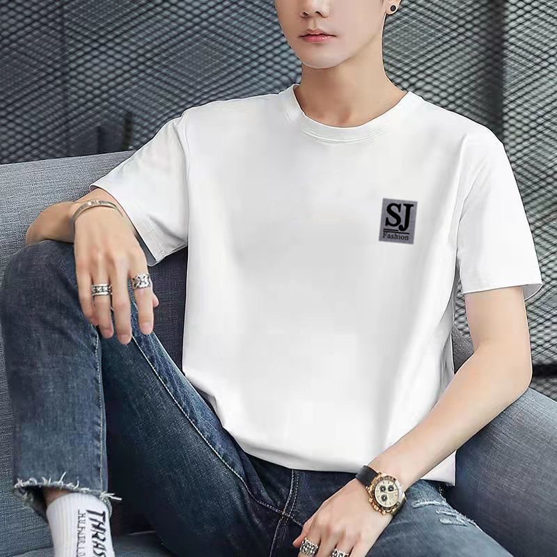 1 Men's New Fashion Slim Print T-Shirt Thin Crewneck Short Sleeve Top
