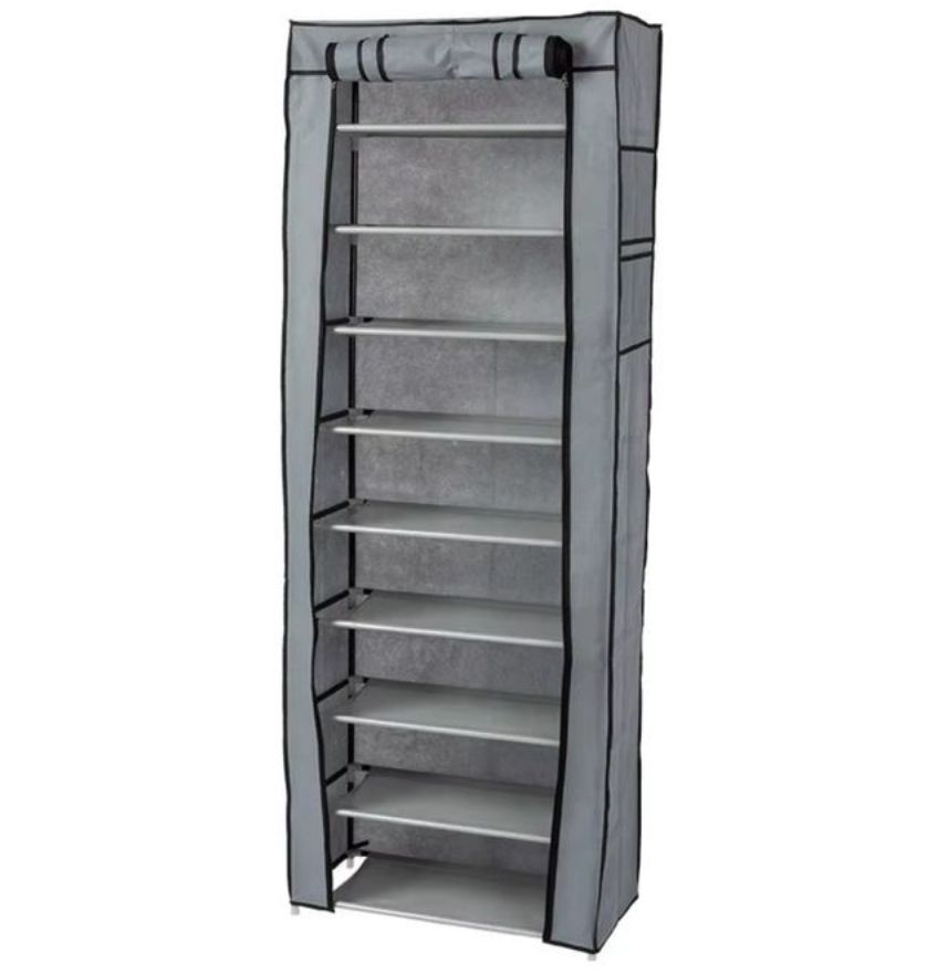 9 Tier Dust-proof Shoe Rack - Black/Grey
