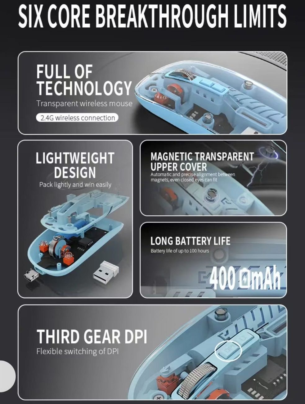 Transparent Wireless Bluetooth Mouse | Multi-Device & Silent 