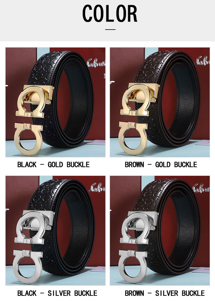 Men's Fashion Business Alloy Smooth Buckle Belt Casual Youth Genuine Leather Belt