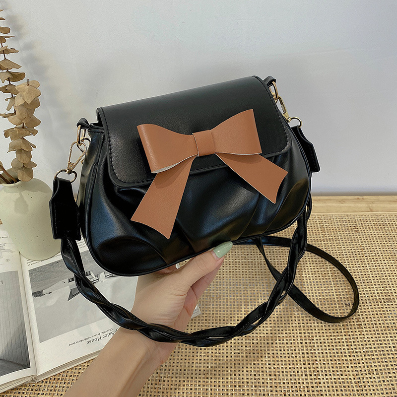 36469 Women's New Bow Fold Small Square Bag Soft Face Magnetic Buckle Crossbody Bag