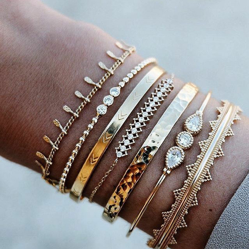 5327 Women's New Metal Rhinestone Bracelet Set Vintage Punk Style Bracelet Set of 7