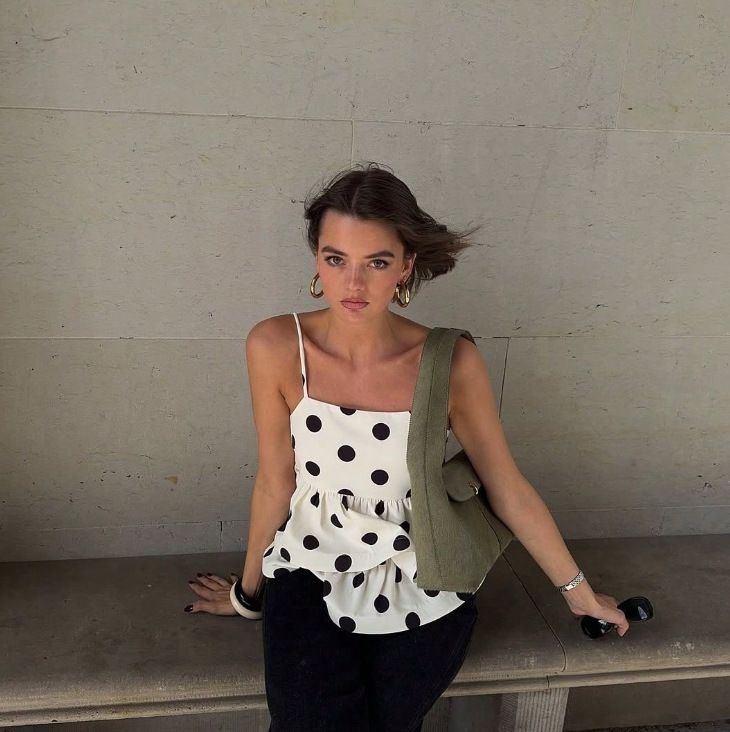 2026 New Women Polka Dot Cami Top, Elegant Double Layer Ruffle Sleeveless Strappy Top, Casual Fashion Sweet Slim Fit Blouse for Daily Party Vacation