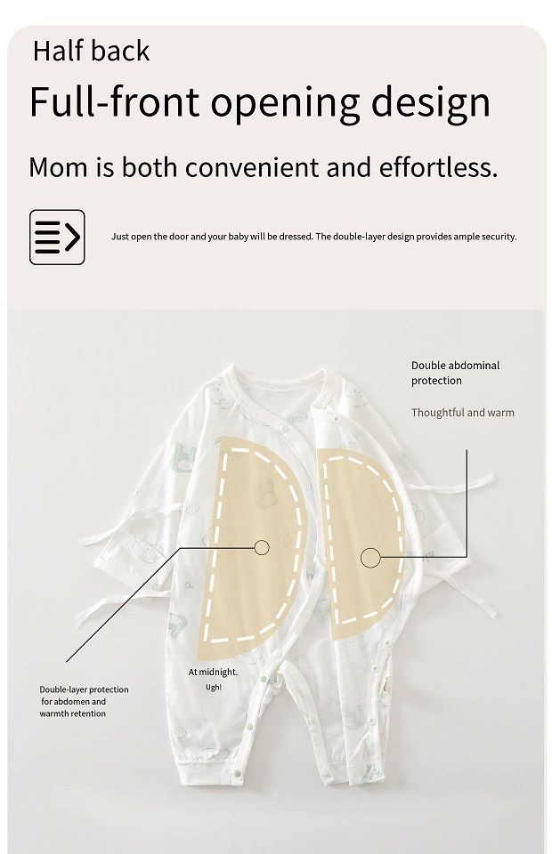 Newborn 100% Cotton Kimono Romper, Summer Thin No Bone Stitching Long Sleeve Onesie, Breathable Baby Sleep Jumpsuit, 52-66cm