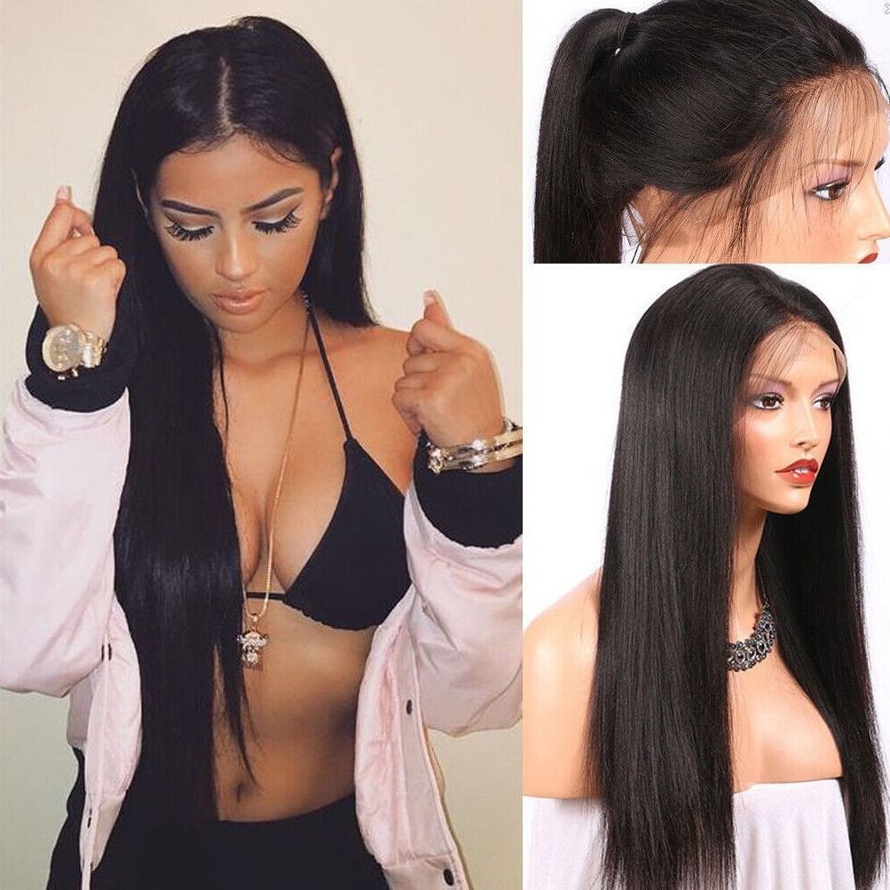 Front lace wig European and American wig female long straight hair black medium split chemical fiber head cover XQ354