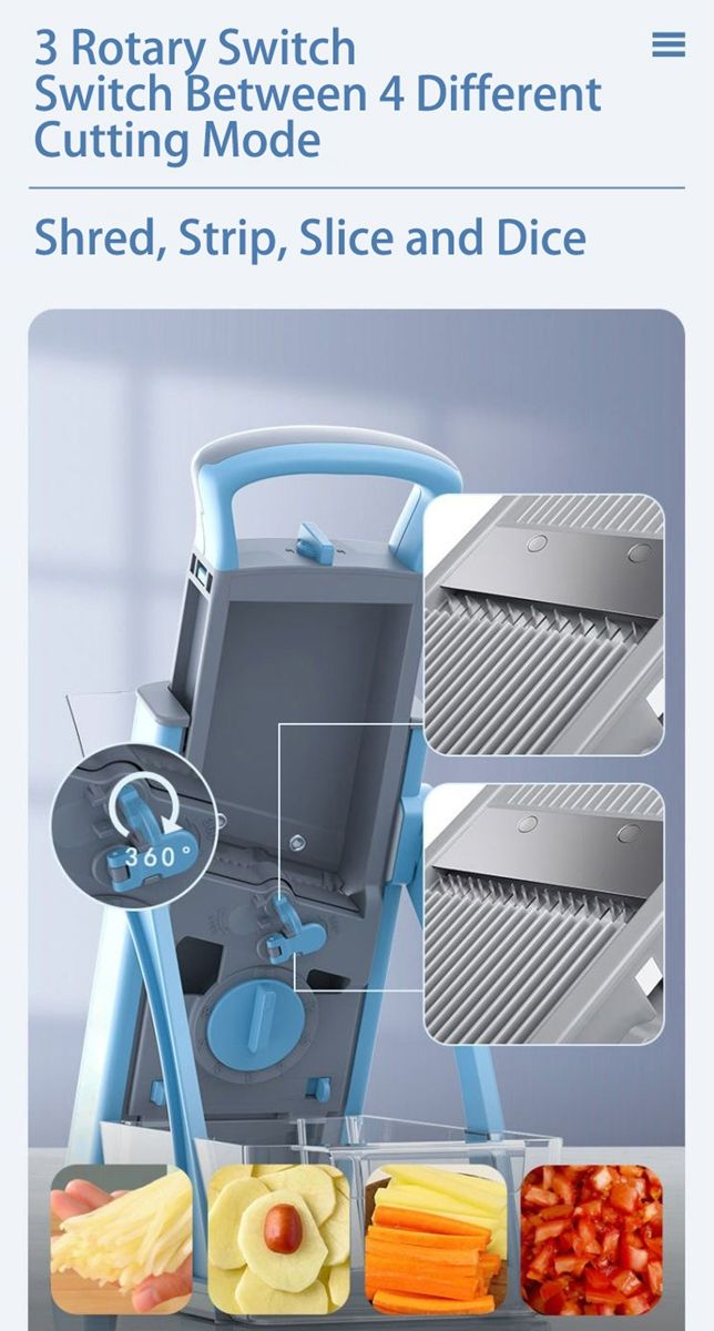 ONCE FOR ALL Upgrade Safe Mandoline Slicer Plus, Biger Size, Adjustable Vegetable Food Chopper Potato Fries Cutter, Detachable Blade, Kitchen Chopping Artifact, Gift (SkyBlue)