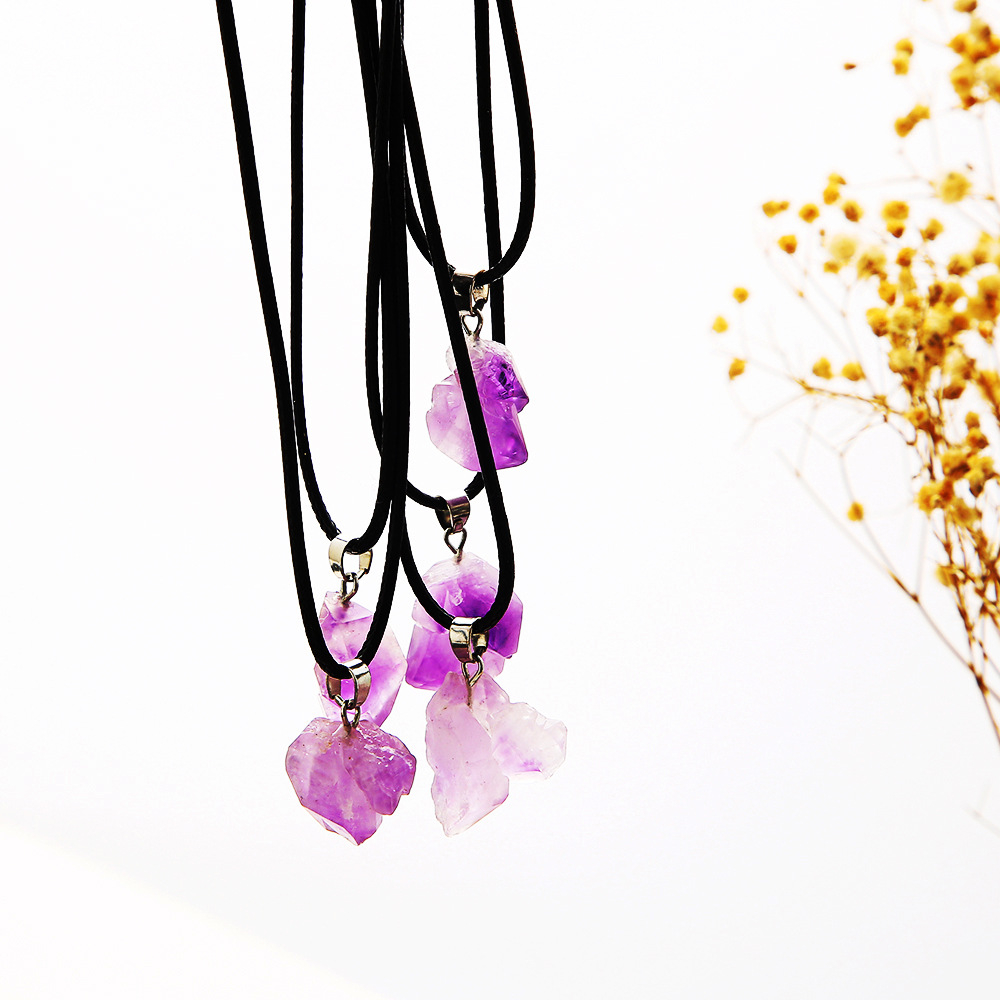 5434401 5Pcs Amethyst Natural Crystal Stone Pendant Necklace for Women Girls