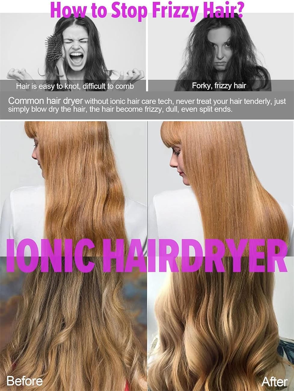 Hair Dryer, Professional Hair Blow Dryer Hot/Cold Air, 1800W Powerful AC Motor, Negative Ion Hairdryer Fast Drying, 2 Speed/3 Heating with 2 Nozzles&1 Diffuser, for Women Men Kids Salon Travel