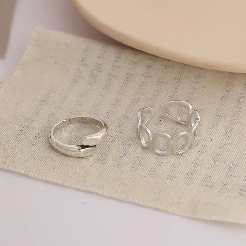 J37 Women Sterling Silver Stitching Chain Geometric Rings Party Jewelry Gift