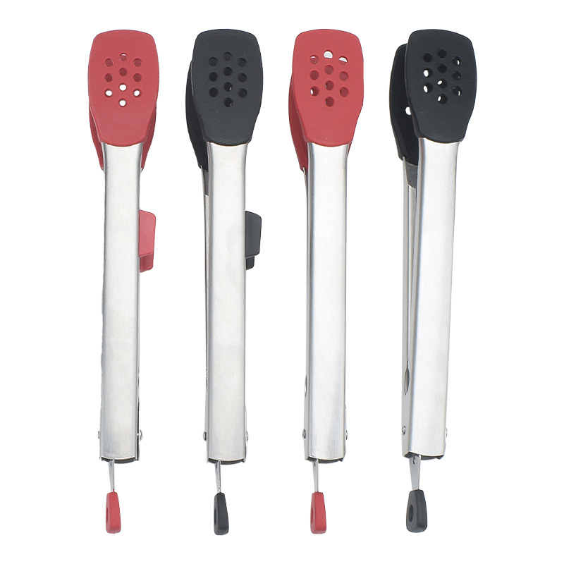 304 Stainless Steel Food Clip Silicone Tongs Food Tongs Golden Steak Food Clip Bread Barbecue Clip Buffet Kitchen Accessories