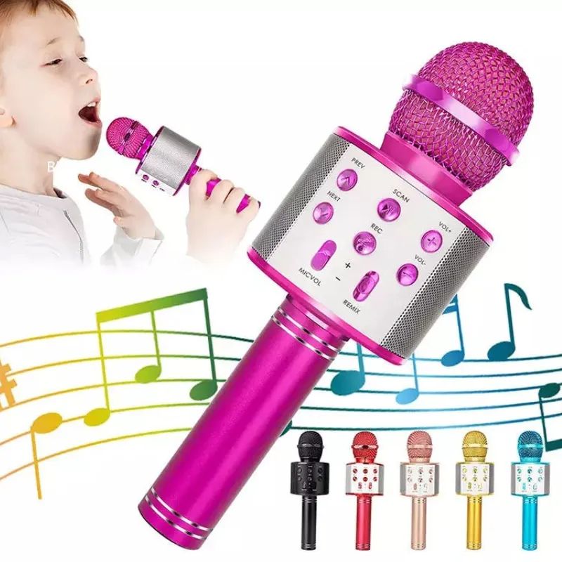 Karaoke Bluetooth Speaker With Microphone,Rechargeable Portable Voice Changer Wireless Bluetooth Mic for Children