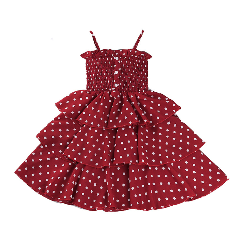 L0051 girl ballet princess dress casual cake dress Polka-dot slip dress for girls