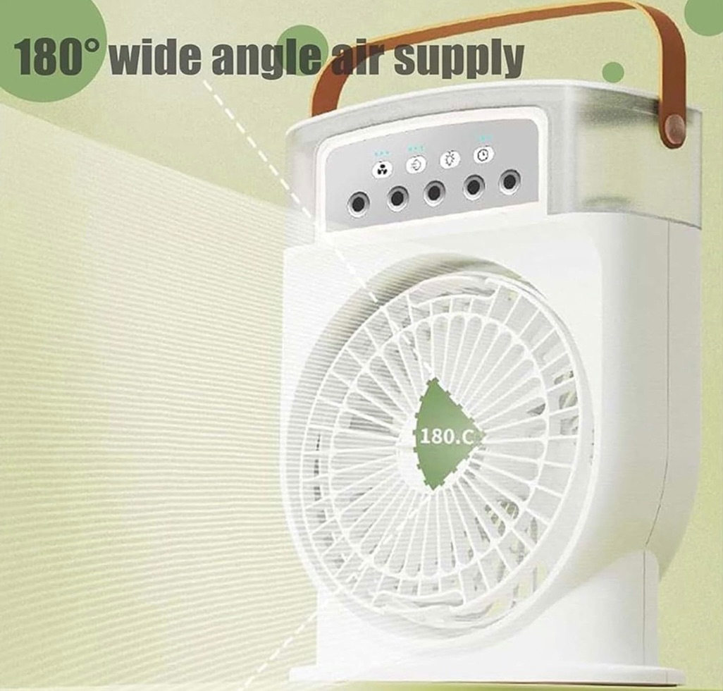 Potable Ice Mist Fan, Polaire Mist Fan, Rechargeable Desktop Mini Misting Fan with 7 Colors Light, Portable Air Cooler, Three Wind Speeds, Timer, for Home, Office 