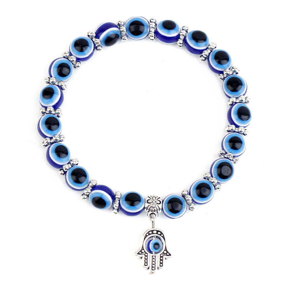 Turkish Blue Evil Eye Bracelet Crystal Resin Round Lucky Bead Bracelet Wishing Elastic Cord Chain Bracelet Ladies Charm Jewelry